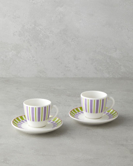 Premium Bone Porcelain Coffee Cup Set 4 Piece Green Purple 90ml Capacity