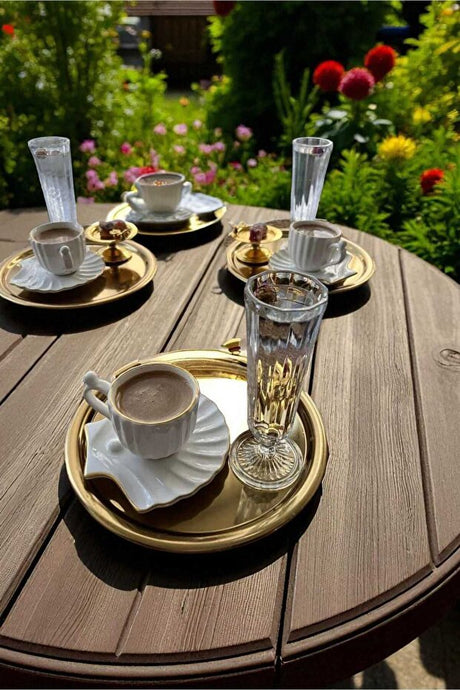 Ariana Style Premium Pearl Turkish Coffee Cup and Saucer Set - 12 Piece Serving Kit - TryAladdin