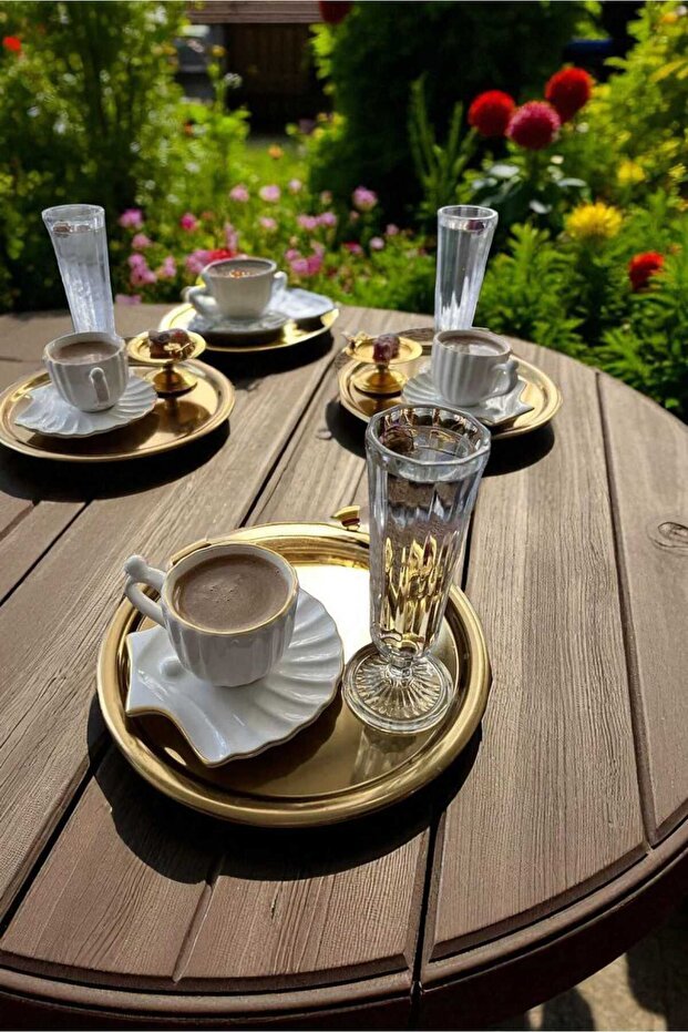 Ariana Style Premium Pearl Turkish Coffee Cup and Saucer Set - 12 Piece Serving Kit - TryAladdin