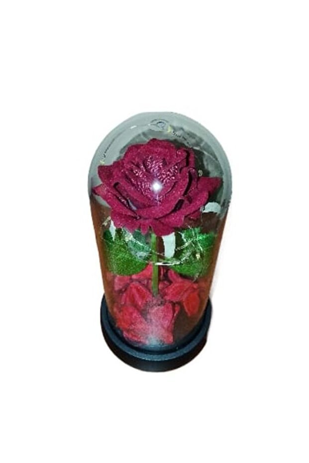 Artificial Eternity Red Rose in Glass Dome - LED Lighted 19cm - TryAladdin