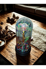 Artificial Eternity Red Rose in Glass Dome - LED Lighted 19cm - TryAladdin