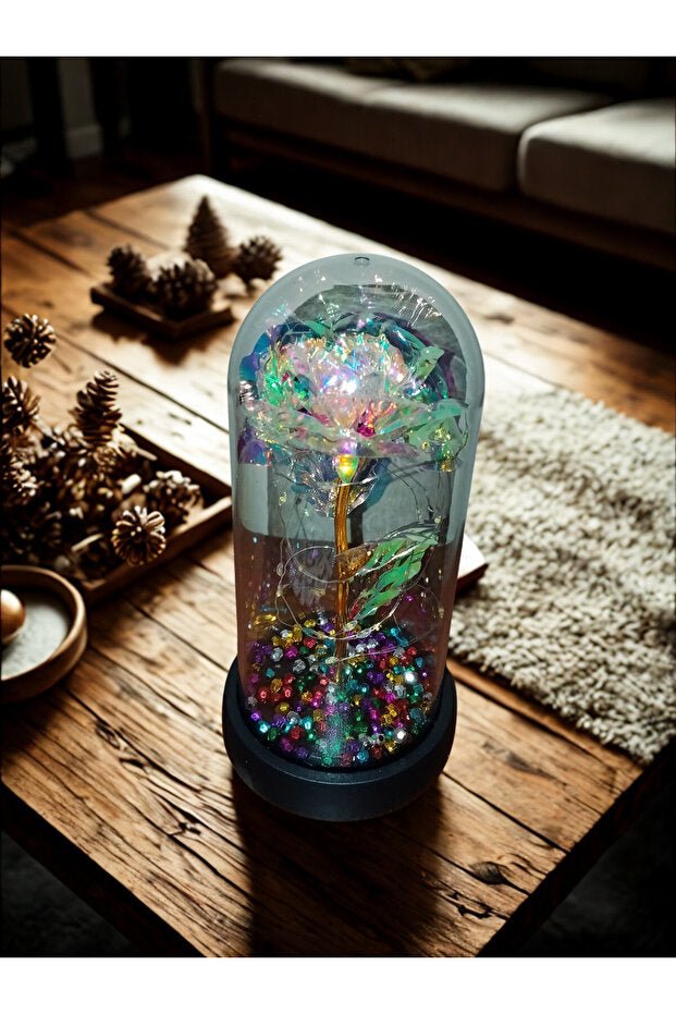 Artificial Eternity Red Rose in Glass Dome - LED Lighted 19cm - TryAladdin