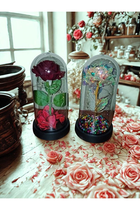 Artificial Eternity Red Rose in Glass Dome - LED Lighted 19cm - TryAladdin