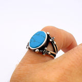Artisan Crafted Men's 925 Sterling Silver Ring with Natural Blue Turquoise, Ottoman Style - TryAladdin