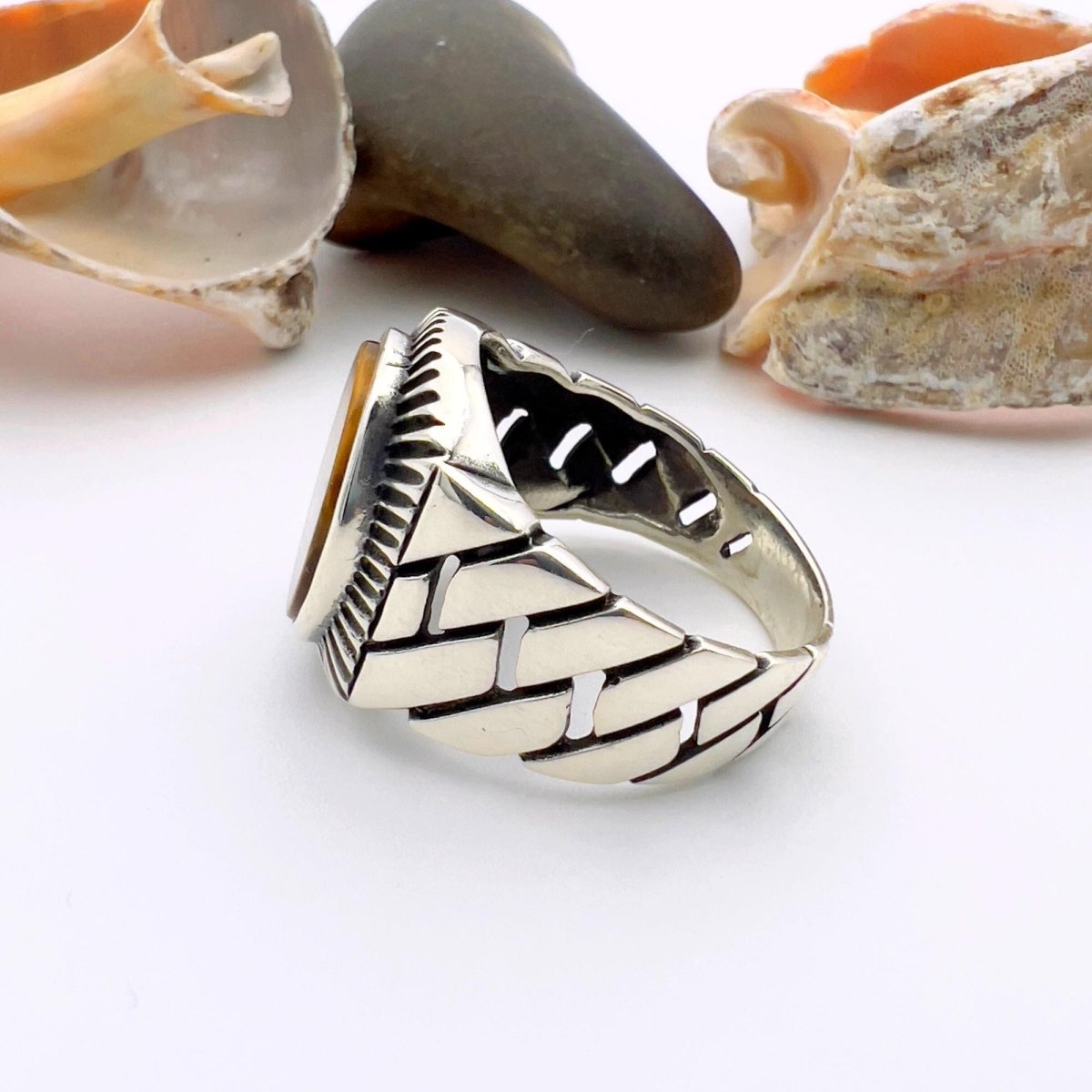 Artisan Crafted Men's Turkish Tiger's Eye 925 Sterling Silver Ring - TryAladdin
