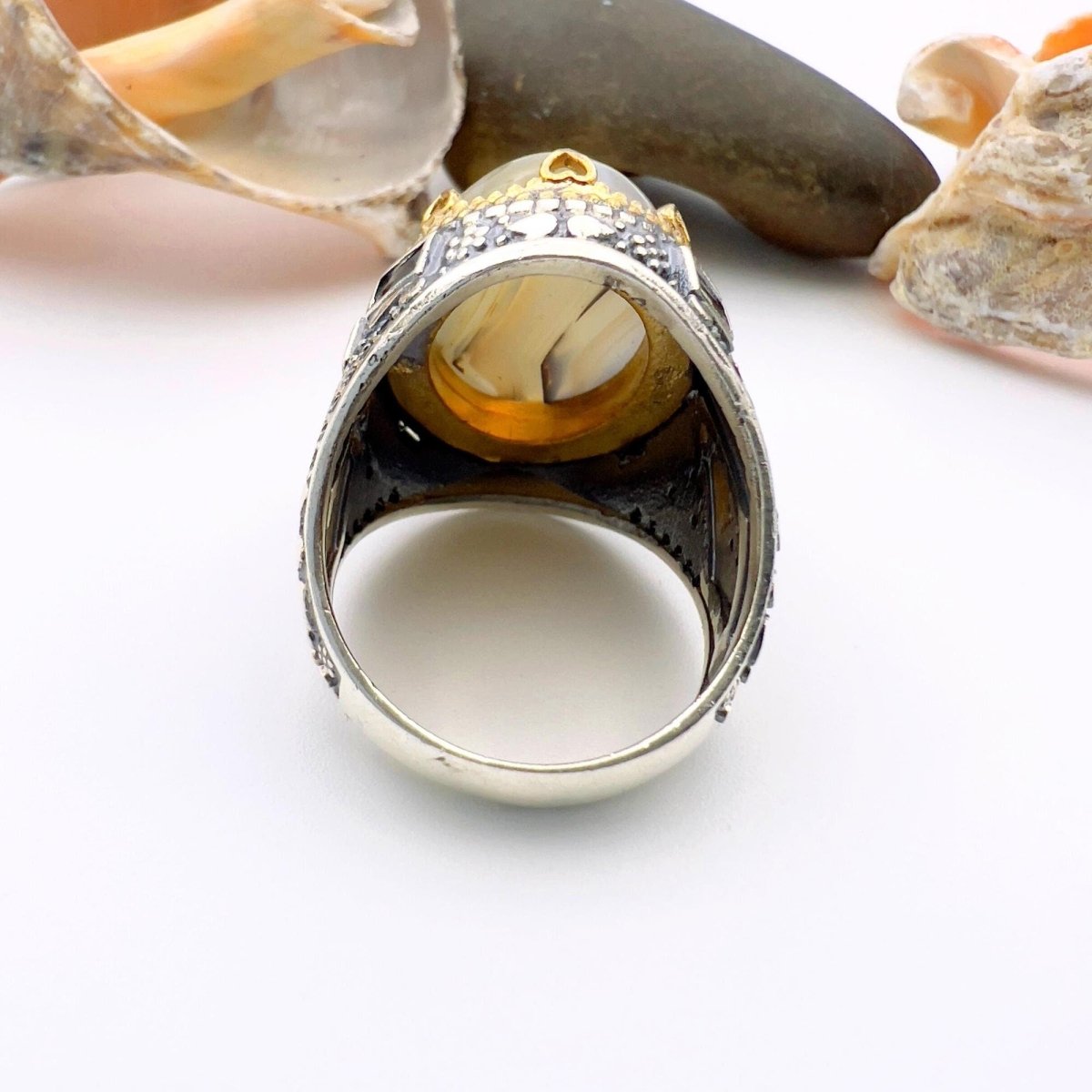 Artisan Turkish Men's Brown Agate 925 Sterling Silver Statement Ring | Handcrafted Gemstone Jewelry - TryAladdin