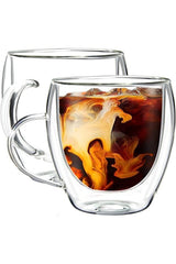 Arvale Premium Double Wall Borosilicate Glass Mugs with Handles - Set of 2 x 250ml - TryAladdin