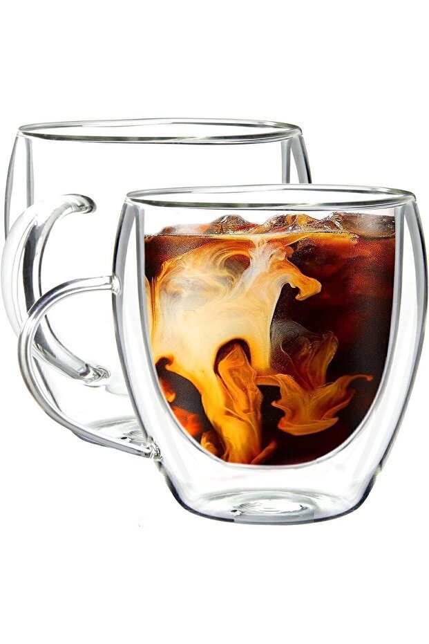 Arvale Premium Double Wall Borosilicate Glass Mugs with Handles - Set of 2 x 250ml - TryAladdin