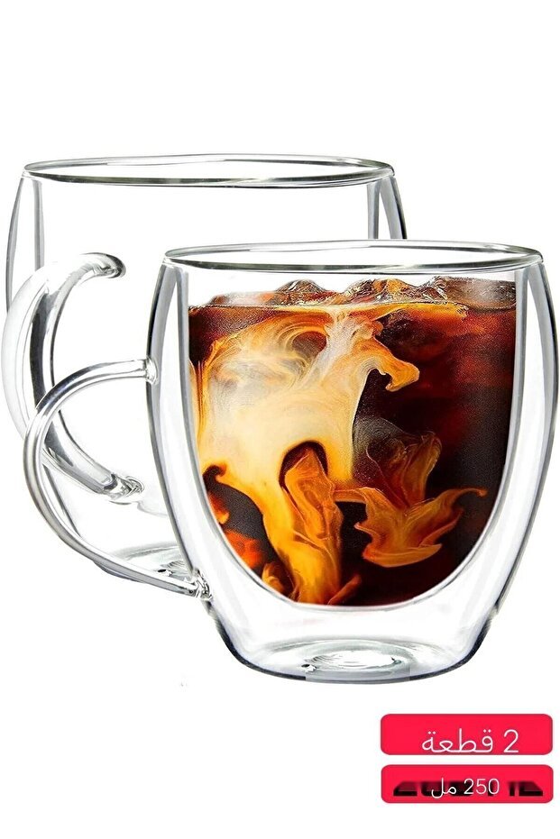 Arvale Premium Double Wall Borosilicate Glass Mugs with Handles - Set of 2 x 250ml - TryAladdin