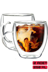 Arvale Premium Double Wall Borosilicate Glass Mugs with Handles - Set of 2 x 250ml - TryAladdin