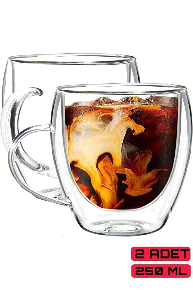 Arvale Premium Double Wall Borosilicate Glass Mugs with Handles - Set of 2 x 250ml - TryAladdin