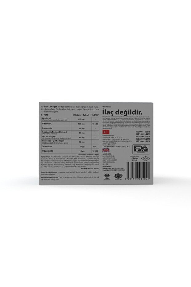 Asbien Collagen Complex - Type I & II, Turmeric, Selenium, 30 Tablets - TryAladdin
