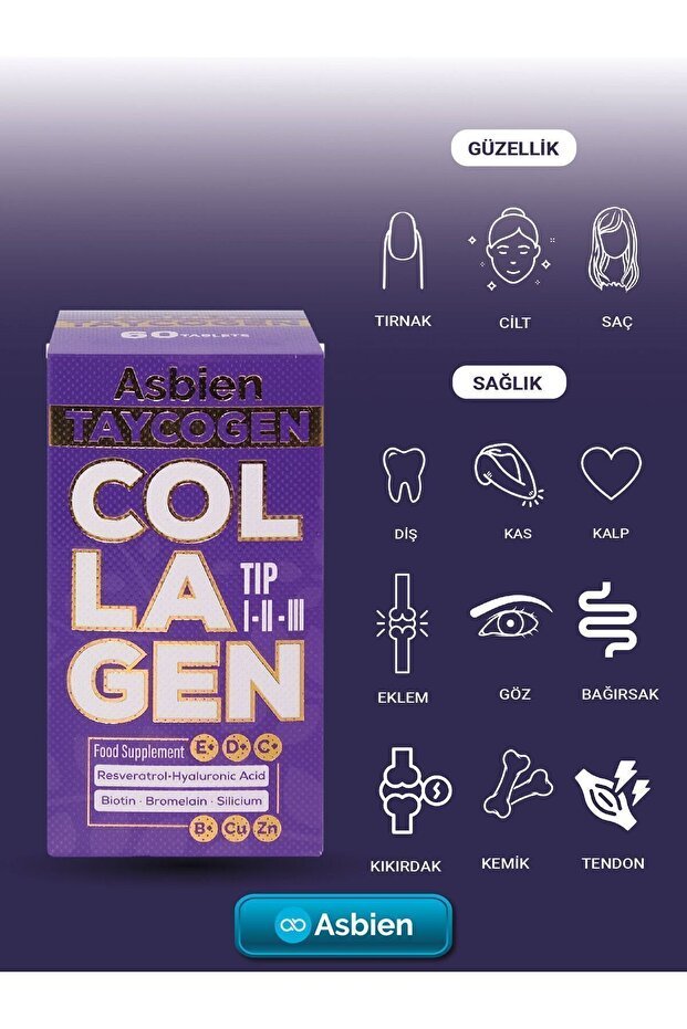 Asbien Taycogen Collagen Supplement - 60 Tablets with Biotin & HA - TryAladdin