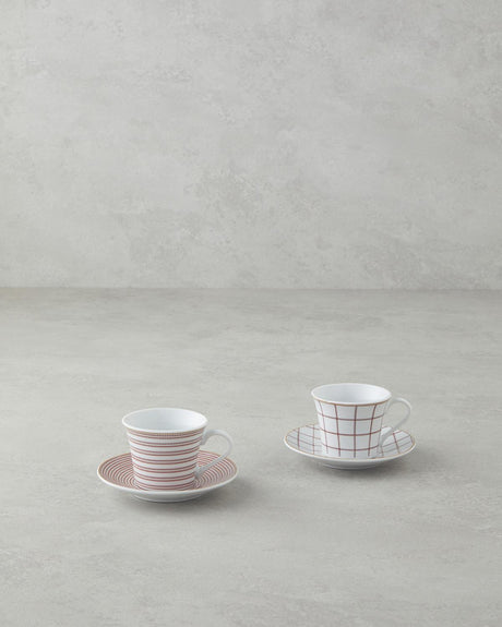 Professional Porcelain Coffee Cup Set   Burgundy   2 Person   4 Piece