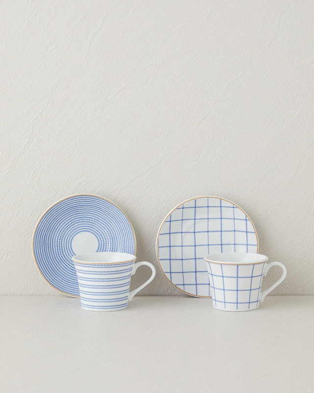 Professional Grade Porcelain Coffee Cup Set Blue 4 Piece