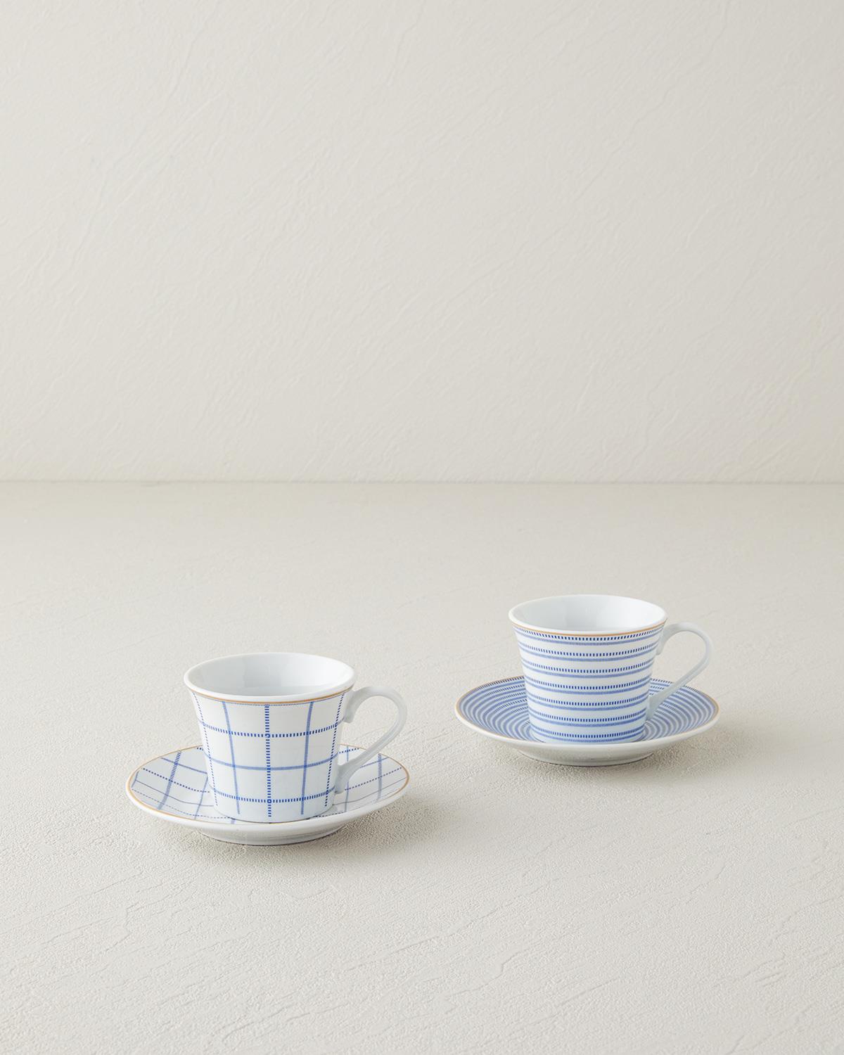 Professional Grade Porcelain Coffee Cup Set Blue 4 Piece