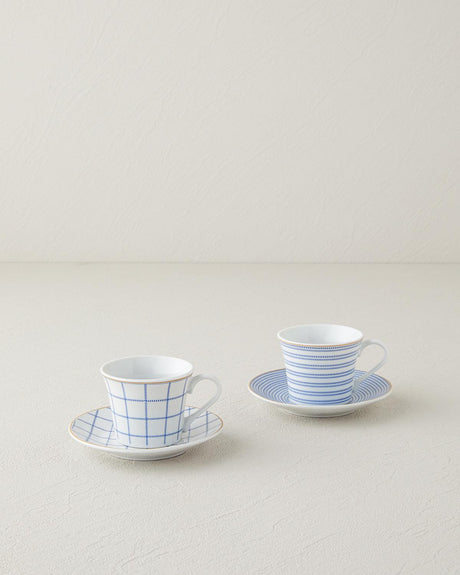 Professional Grade Porcelain Coffee Cup Set Blue 4 Piece