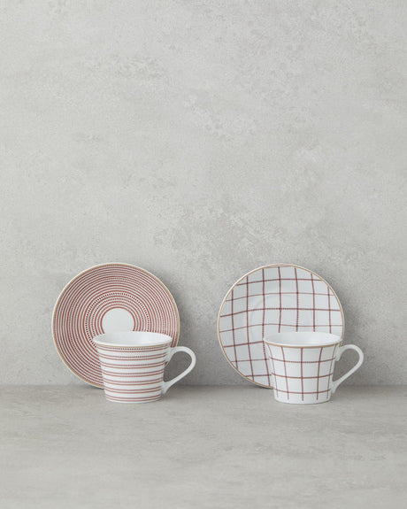Professional Porcelain Coffee Cup Set   Burgundy   2 Person   4 Piece