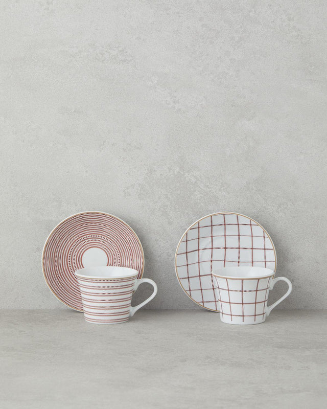 Professional Porcelain Coffee Cup Set   Burgundy   2 Person   4 Piece