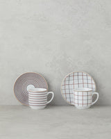 Premium Porcelain Demitasse Coffee Cup Saucer Set - 4 Piece 2 Person Black Burgundy