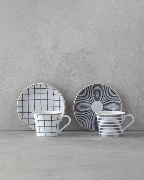 Premium Black Porcelain Coffee Cup Set 4 Piece 2 Person