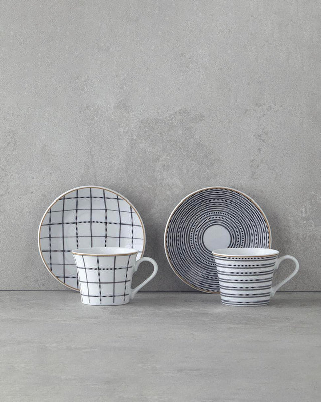 Premium Black Porcelain Coffee Cup Set 4 Piece 2 Person