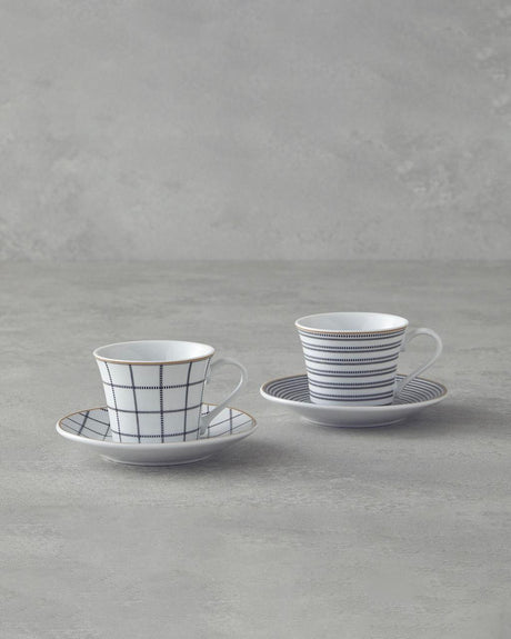 Premium Black Porcelain Coffee Cup Set 4 Piece 2 Person