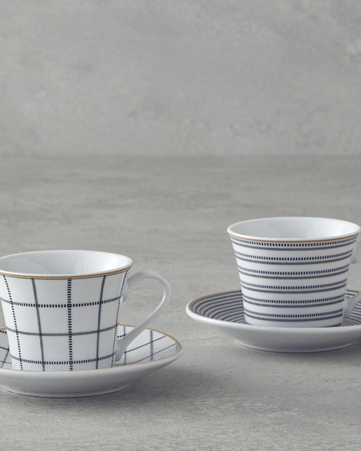 Premium sort porcelænsk kaffekop sæt 4 dele 2 personer
