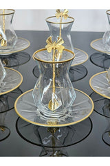Atabey Home Alya 18 - Piece Premium Turkish Tea Set with Glass Plates and Butterfly Spoons - TryAladdin