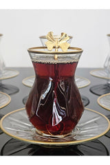 Atabey Home Alya 18 - Piece Premium Turkish Tea Set with Glass Plates and Butterfly Spoons - TryAladdin
