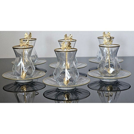 Atabey Home Alya 18 - Piece Premium Turkish Tea Set with Glass Plates and Butterfly Spoons - TryAladdin