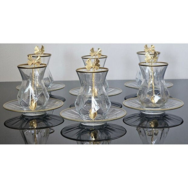 Atabey Home Alya 18 - Piece Premium Turkish Tea Set with Glass Plates and Butterfly Spoons - TryAladdin