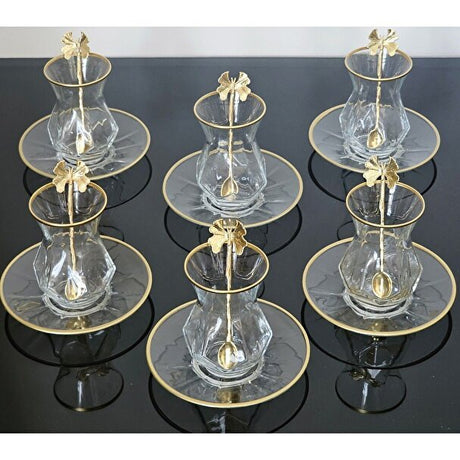 Atabey Home Alya 18 - Piece Premium Turkish Tea Set with Glass Plates and Butterfly Spoons - TryAladdin