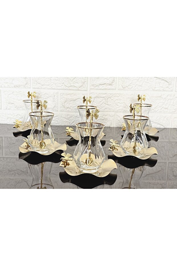 Atabey Home Alya Real Gold Plated Turkish Tea Set - 18 Pieces - TryAladdin