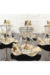 Atabey Home Alya Real Gold Plated Turkish Tea Set - 18 Pieces - TryAladdin