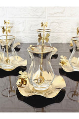 Atabey Home Alya Real Gold Plated Turkish Tea Set - 18 Pieces - TryAladdin