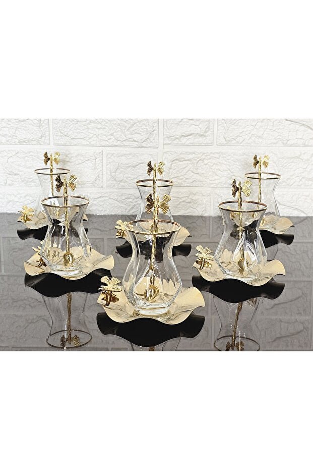 Atabey Home Alya Real Gold Plated Turkish Tea Set - 18 Pieces - TryAladdin