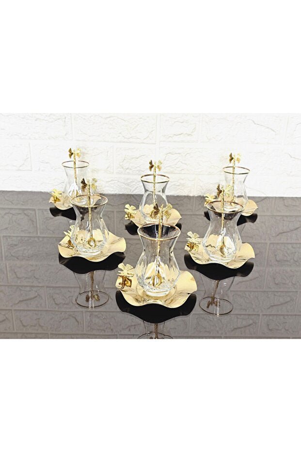 Atabey Home Alya Real Gold Plated Turkish Tea Set - 18 Pieces - TryAladdin