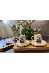 Atabey Home Collection Premium 6 - Person Gold - Detail Cherry Pattern Porcelain Coffee Cup Set - 100ml - TryAladdin