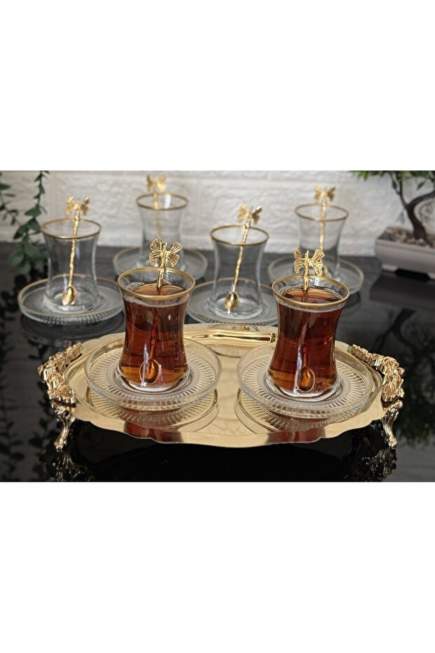 Atabey Home Premium Gold Butterfly Turkish Tea Set - 18 - Piece Set - TryAladdin