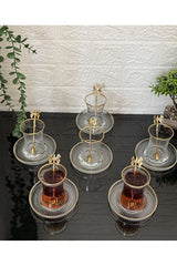 Atabey Home Premium Gold Butterfly Turkish Tea Set - 18 - Piece Set - TryAladdin