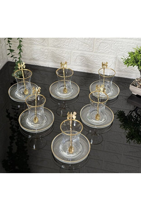 Atabey Home Premium Gold Butterfly Turkish Tea Set - 18 - Piece Set - TryAladdin