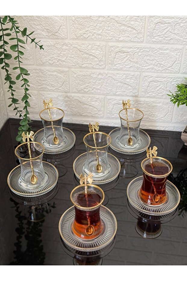 Atabey Home Premium Gold Butterfly Turkish Tea Set - 18 - Piece Set - TryAladdin