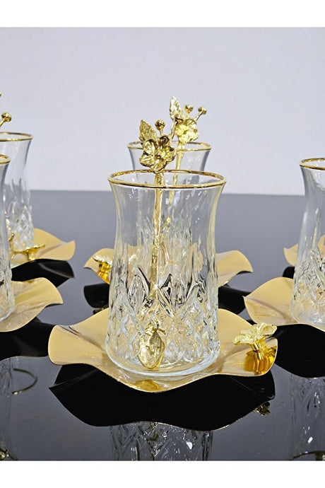 Atabey Home Premium Gold Gilded Odin Tea Set - Japanese Rose Design - 18 - Piece Set - TryAladdin