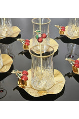Atabey Home Premium Odin 18 - Piece Gold Gilded Cast Cherry Turkish Tea Set - TryAladdin