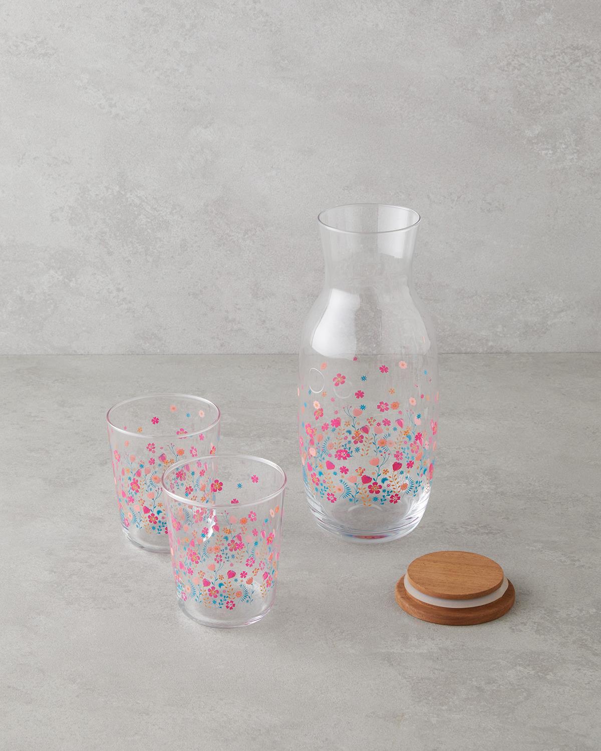 Premium Colored Glass Water Set Carafe and Tumblers 3 Piece Collection