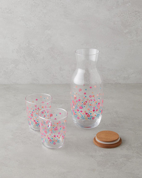 Premium Colored Glass Water Set Carafe and Tumblers 3 Piece Collection