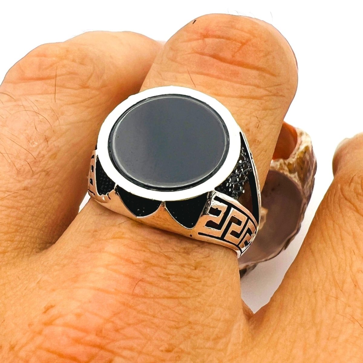 Authentic Turkish Handmade 925 Sterling Silver Men's Onyx Ring - Artisan Statement Jewelry Gift - TryAladdin