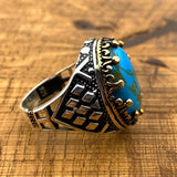 Authentic Turkish Handmade 925 Sterling Silver Men's Turquoise Ring - Artisan Gemstone Gift - TryAladdin