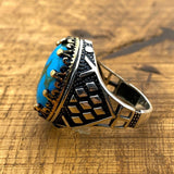 Authentic Turkish Handmade 925 Sterling Silver Men's Turquoise Ring - Artisan Gemstone Gift - TryAladdin